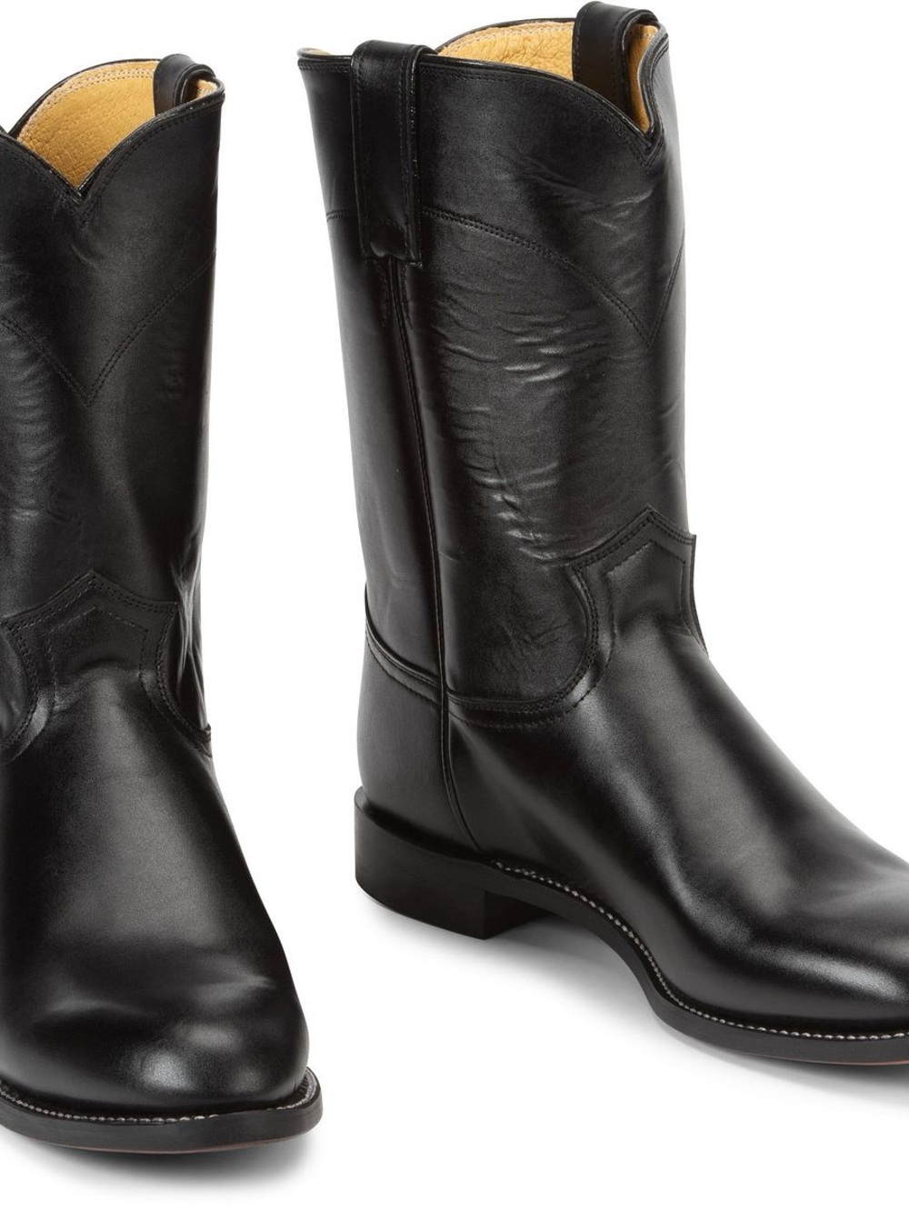 Justin Boots Black Leather Pull-On Western Boots. JACKSON 10" ROPER. 6.5